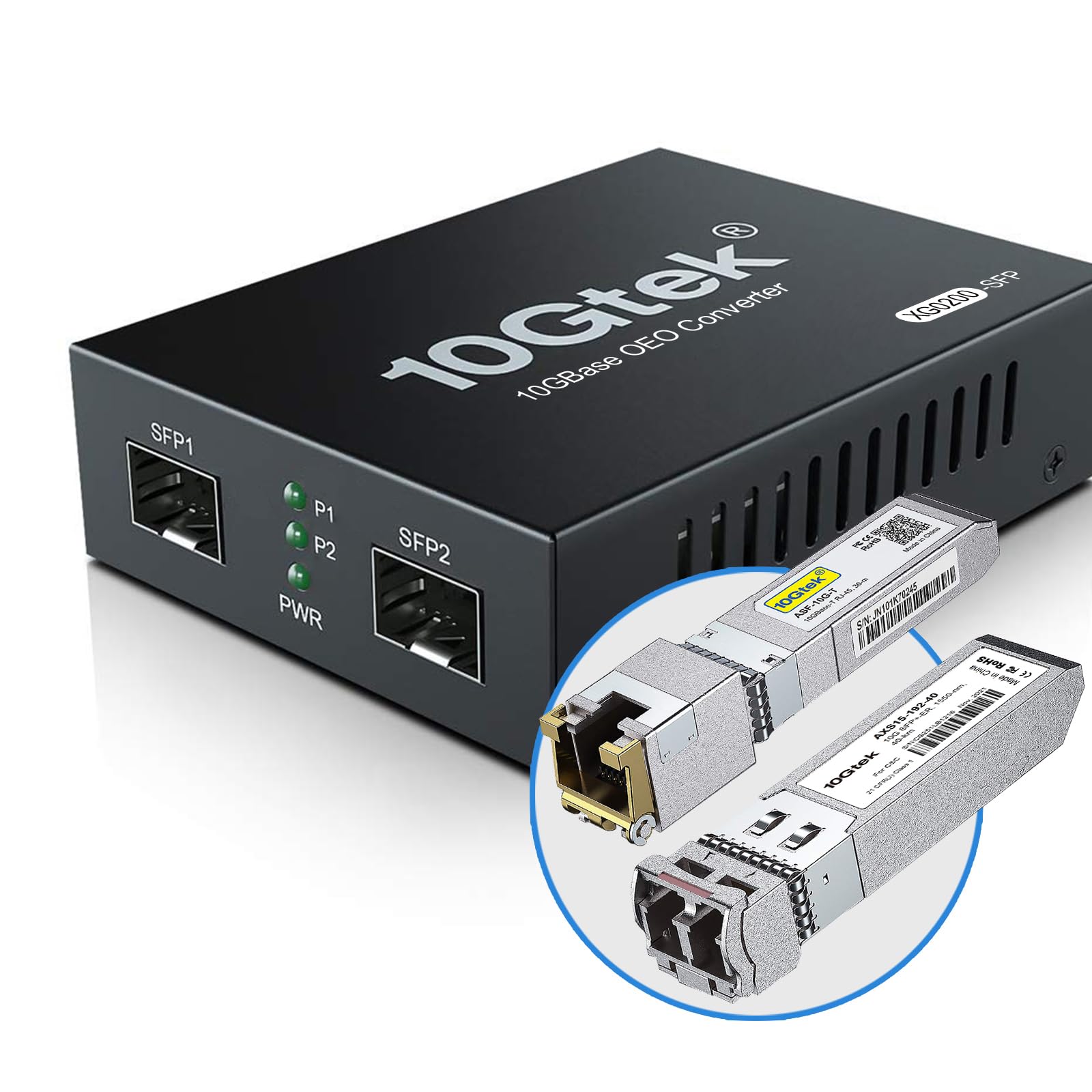 10GbE SFP+ Media Converter, Fiber to 10G Copper UTP Ethernet Media Converter, with a 10GBase-T Reach 30 Meters Transceiver and a SFP+ ER Module (40km, SMF, 1550nm), Pack of 2