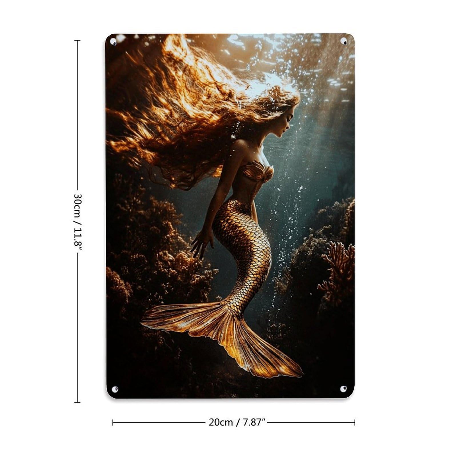 Jdfenggu Vintage Golden Mermaid Underwater Fantasy Art Retro Metal Tin Sign, Decor Art Poster For Bar, Home, Man Cave, Kitchen, Laundry Room Gift 8X12inch
