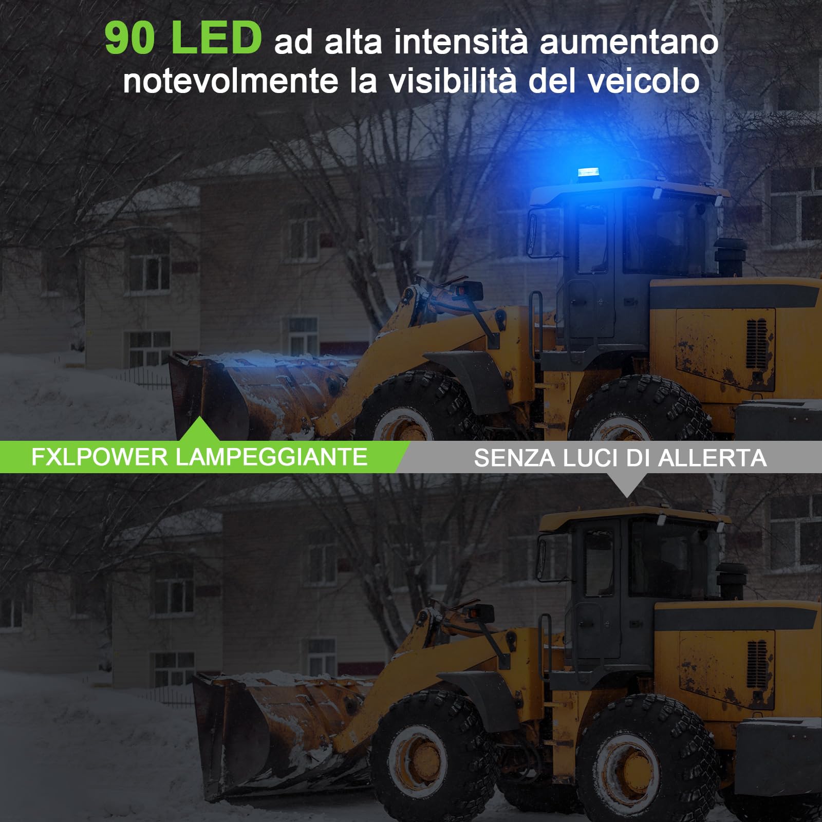 Lampeggiante Blu a 90 LED con Magnete - Luce di Avvertimento 12V 24V, cavo da 2,8 m, Impermeabile IP65, 2 Modalità per Camion, Attrezzature Edili, Agricoltura