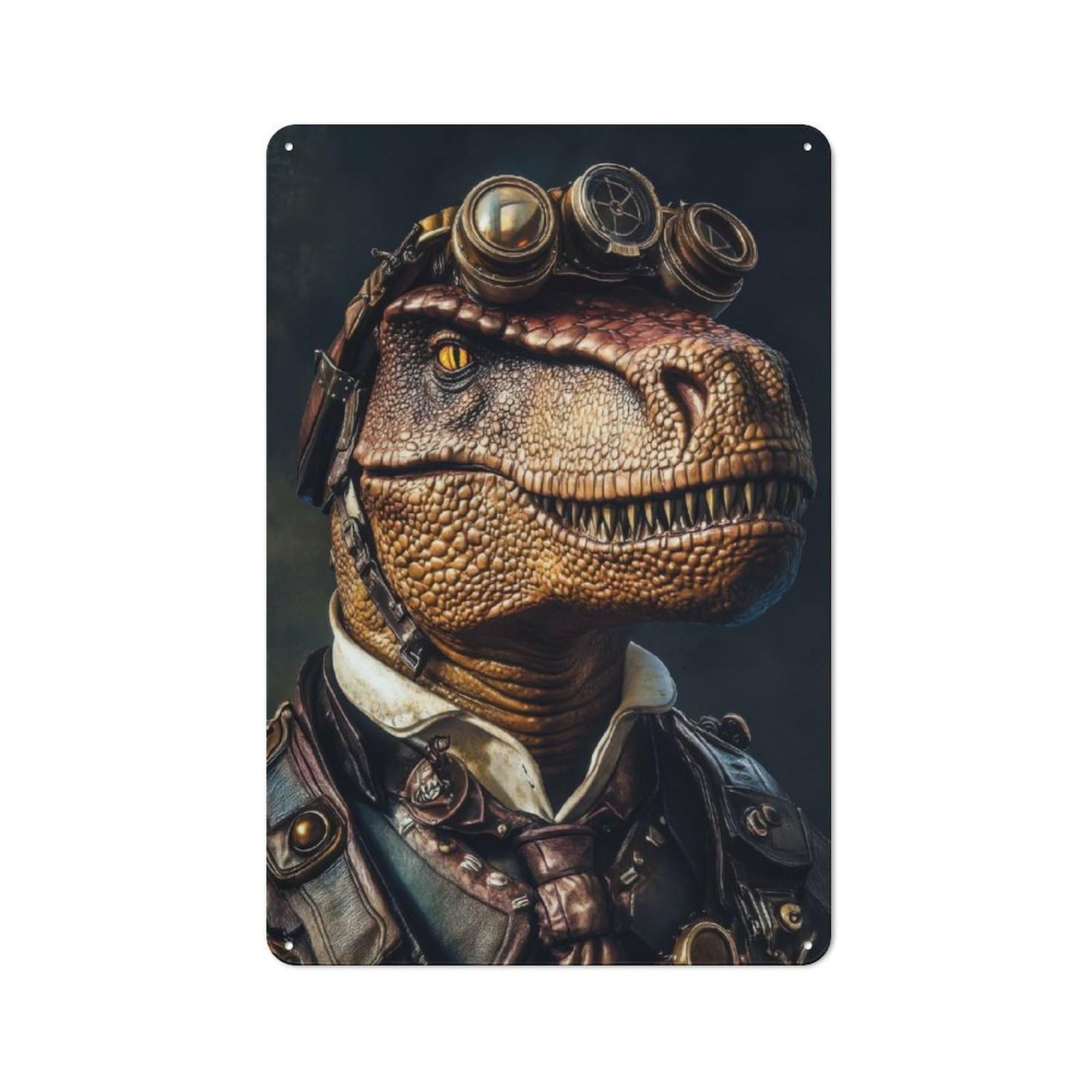 Steampunk Dinosaur Portrait Retro-style Tin Sign 30x20cm for Living Room Or Hallway, for Home Wall Decor Collectors Refreshing A Room in Autumn