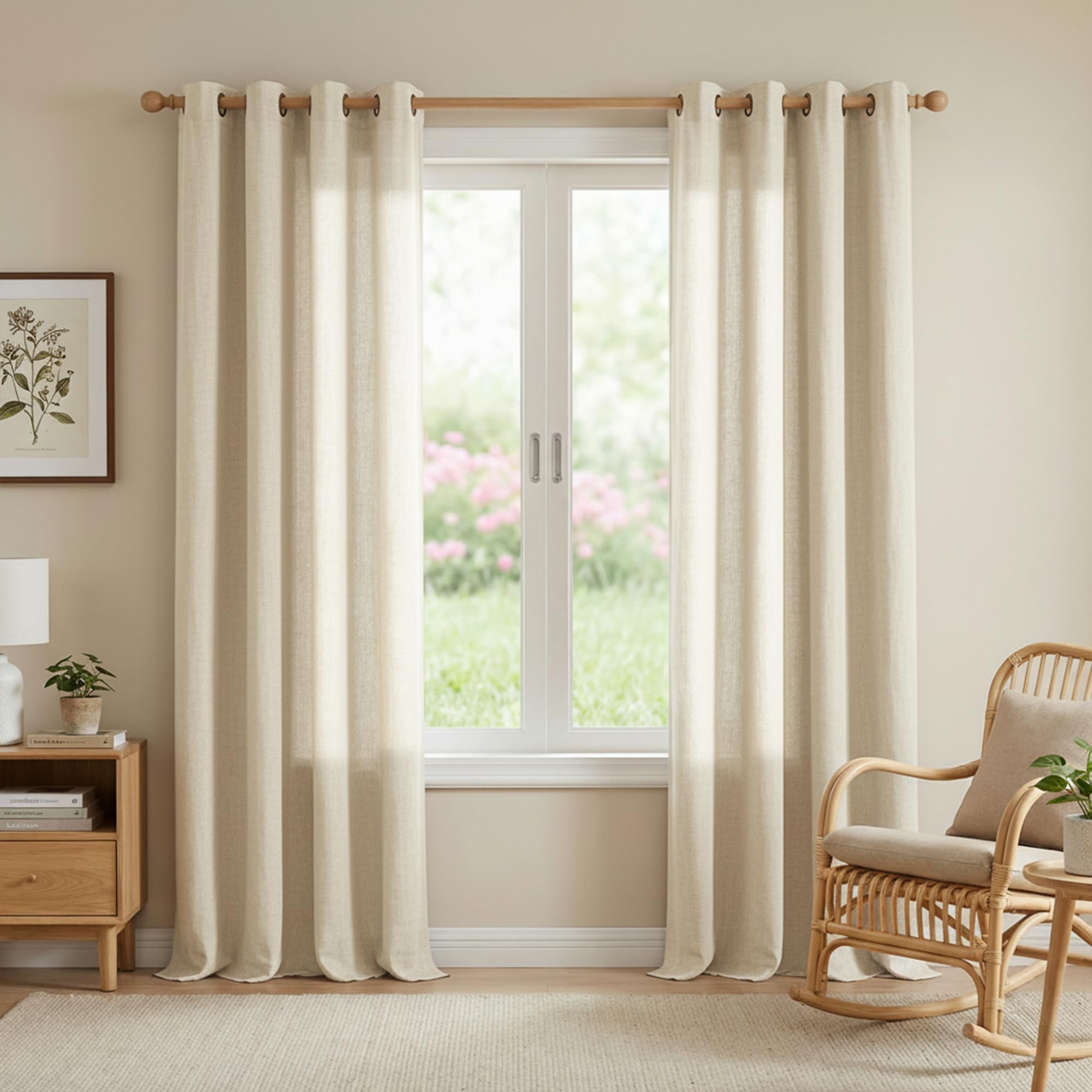 – Linen Curtains 96 Drop Pair, Extra Long Eyelet Top Semi Sheer Curtains Natural Farmhouse Panels Thick Flax Window Treatments for Bedroom/Living Room/Patio Door, 55 Inches Width, Set of 2