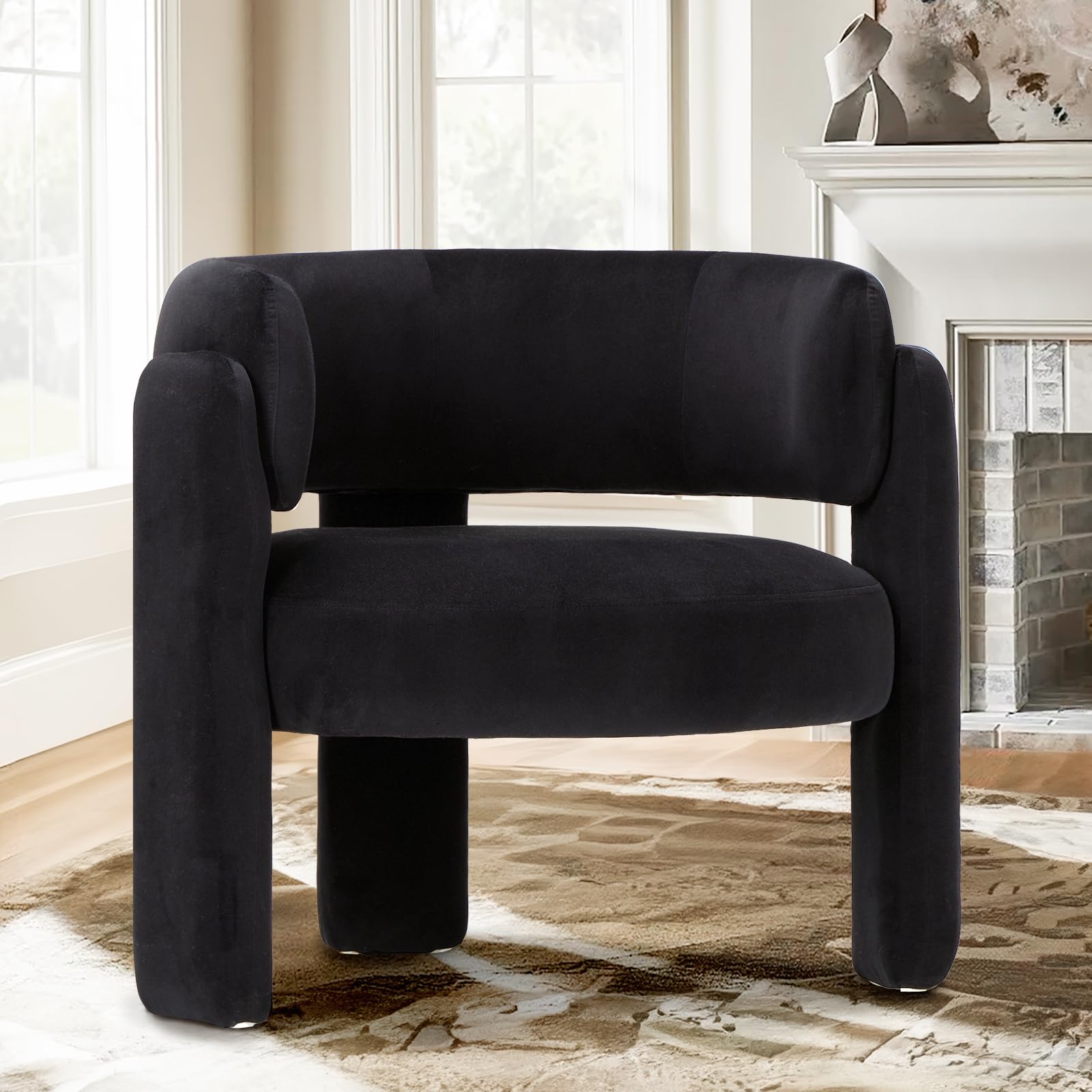 Colamy Velvet Barrel Accent Chair Mid Century Modern Living Room