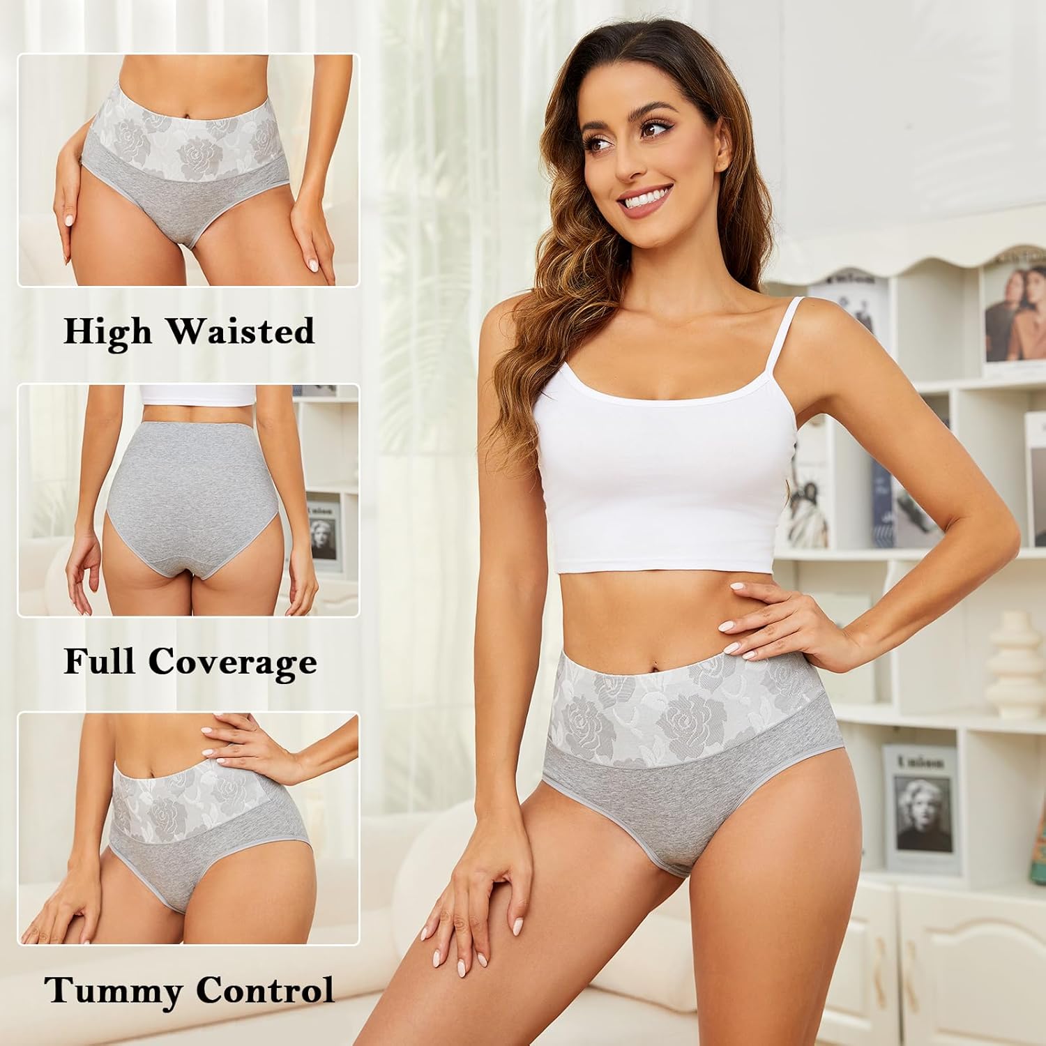 Womens Underwear Cotton Tummy Control High Waisted Underwear Soft Breathable Full Coverage Panties Multipack - Image 3