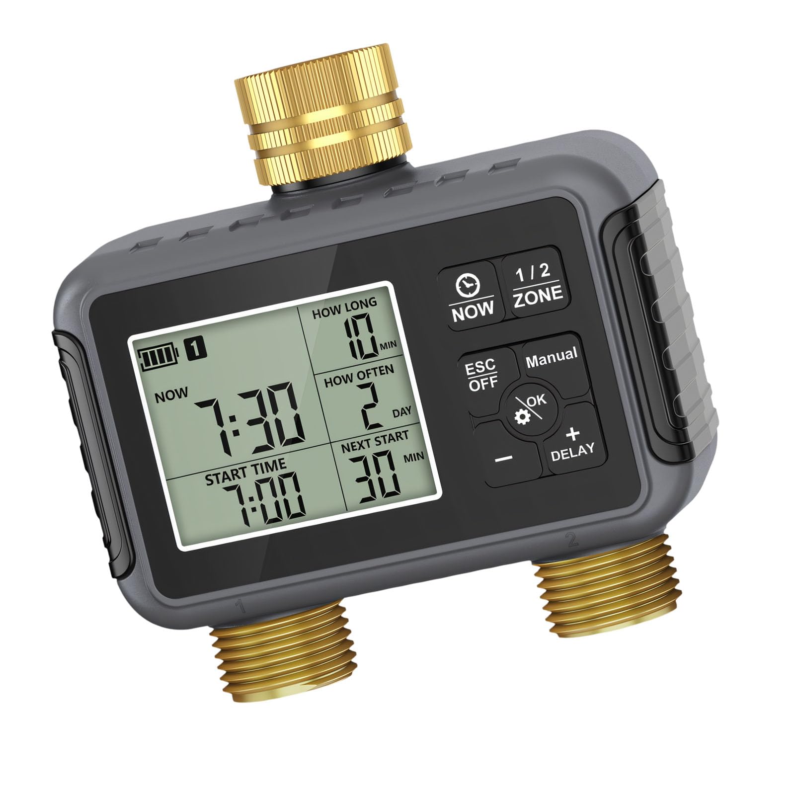 Ekoama Brass Two Zone Automatic Garden Timer For Irrigation Featuring Rain Delay Option And Feature