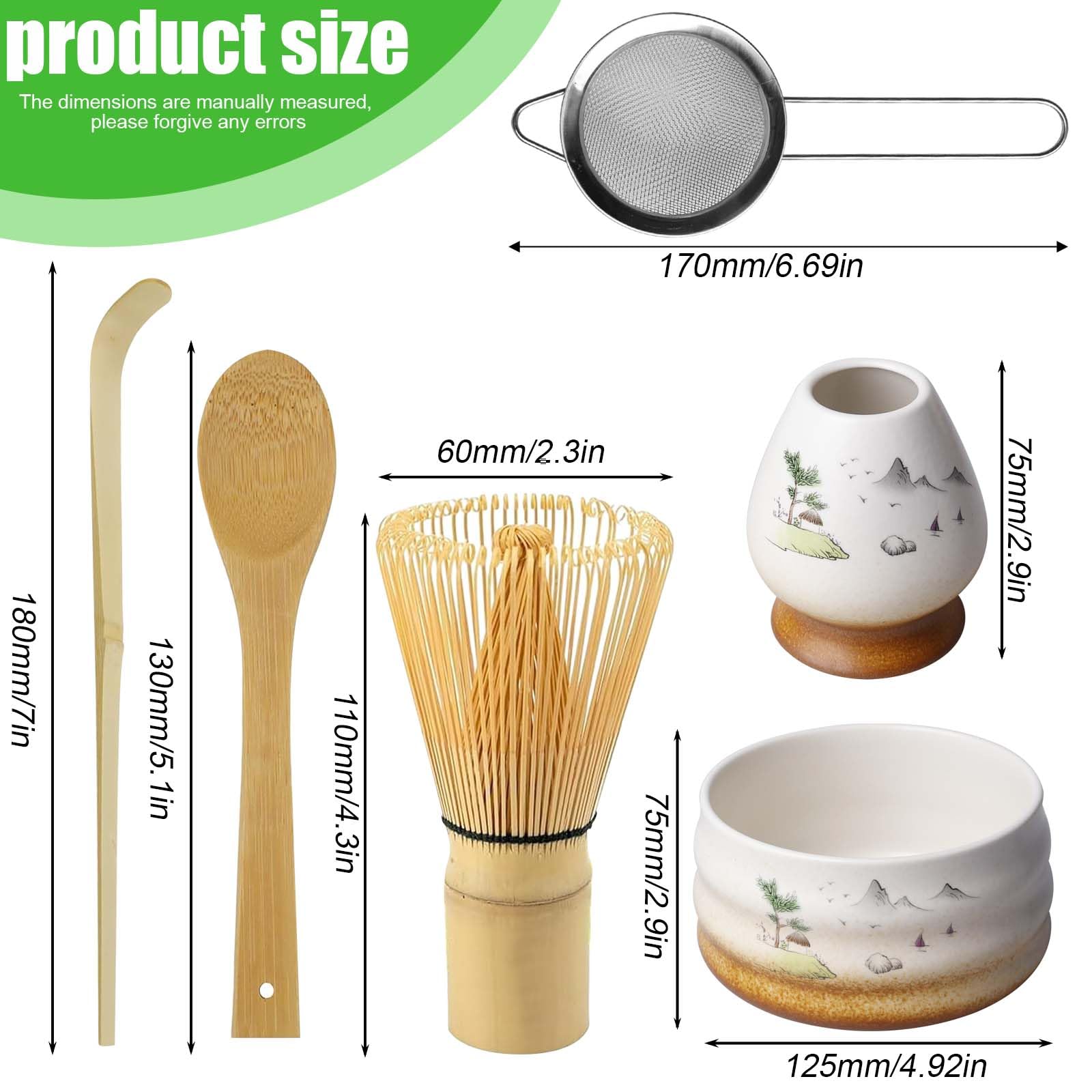 Goodwei Matcha Ensemble à Cérémonie Thé Japonais Kit Bol, Fouet et Porte Fouet - Marbre (Blanc
