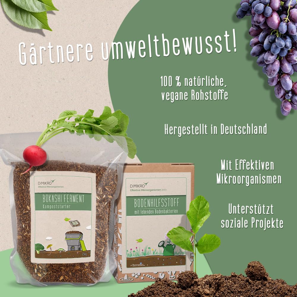 Bokashi Kit de recharge pour seau - 5 litres EM actif et 2,5 kg de ferment Bokashi | Accélérateur de compost liquide de qualité biologique, fabriqué en Allemagne – pour l'entretien durable de votre seau Bokashi