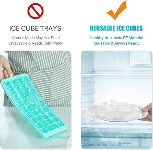 Miniatura 9 de Cubos de hielo reutilizables para bebidas, paquete de 50 cubos de hielo de plástico recongelables sin BPA, bebidas frías sin diluir, cubos de hielo