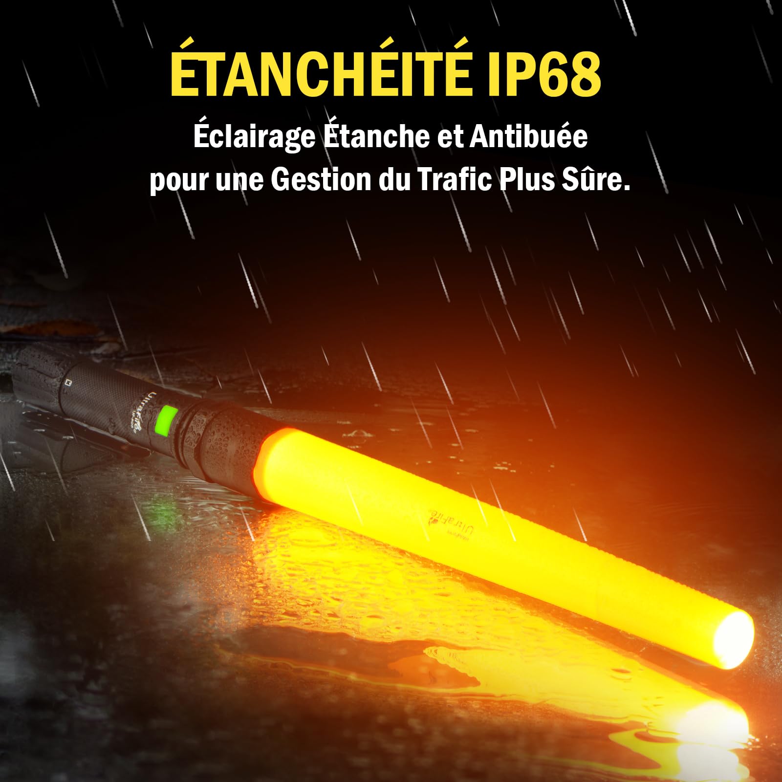 Ultrafire Bâton Lumineux de Signalisation Rechargeable - Lampe Torche LED 619 Lumens 3 Modes avec Signal Rouge Clignotant - Pour Contrôle Routier, Parking, Aéroport et Urgences, UF-805 (16 Pouces)