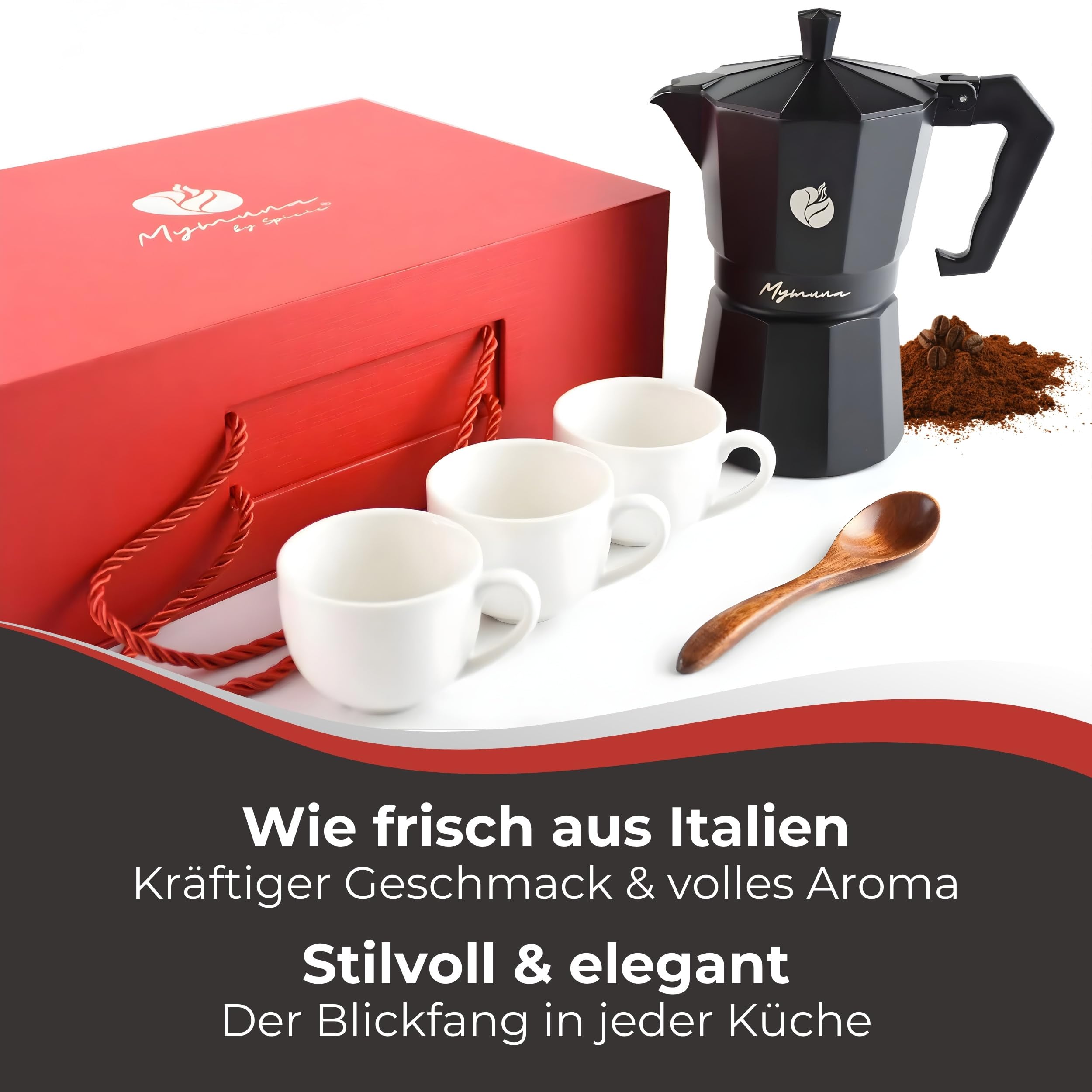 Generisch Juego de 6 tazas de café espresso – Mokapot clásico para estufa – Cafetera moka de aluminio incluye 3 tazas y cucharas – Noble regalo de café