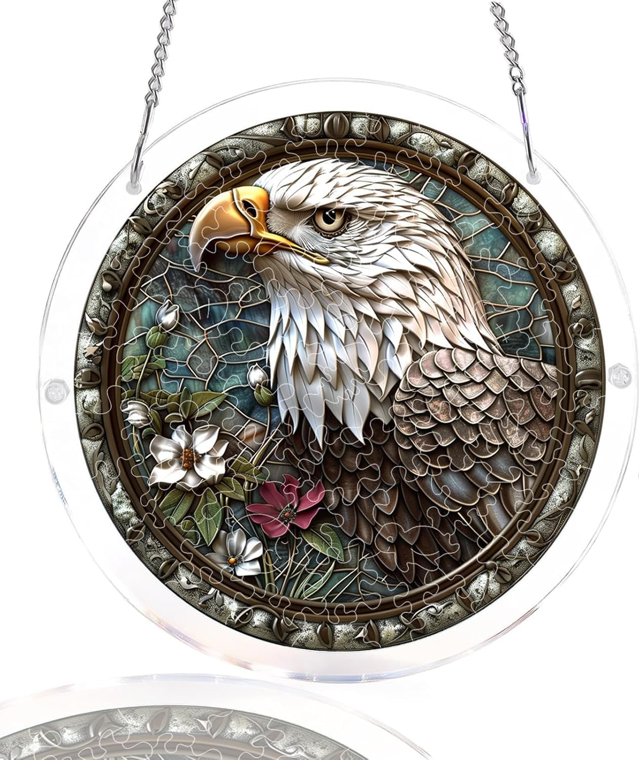 Bald Eagle Acrylic Jigsaw Puzzles Suncatcher, 8.2 Inch Window Hanging Suncatcher Acrylic Puzzle, DIY Home Decor Art Gift