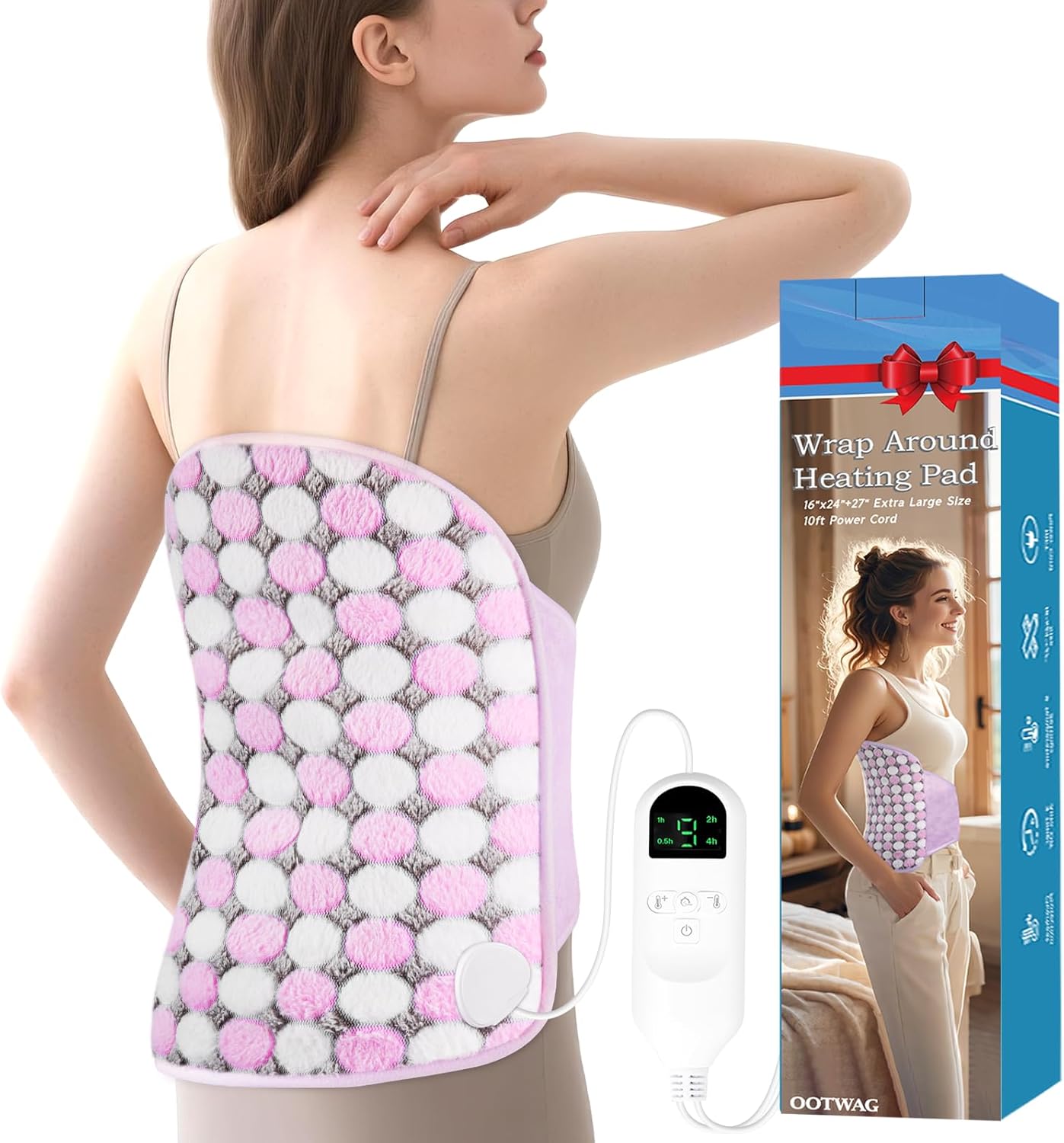 Heating Pads for Period Cramps/Back Pain, 4 Timer(Max 4H)/9 Heat/10ft Long Cord/27 Belt Wearable(51" in Total)+16 * 24" Heat Pad Electric Wrap Around Heating Pad Birthday Gift