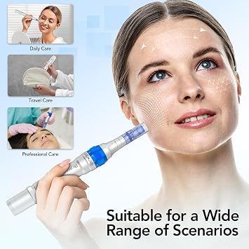 Dr.Pen A6 Microneedling Kalem Yüz ve Vücut için Mirco İğneleme Derma Kalemi Yara Serumu için 5 Hız Derinliği Ayarlanabilir 2 Yedek Pil ve 10 Kartuşla 36-Pin Kablolu ve Kablosuz İngiltere Tak