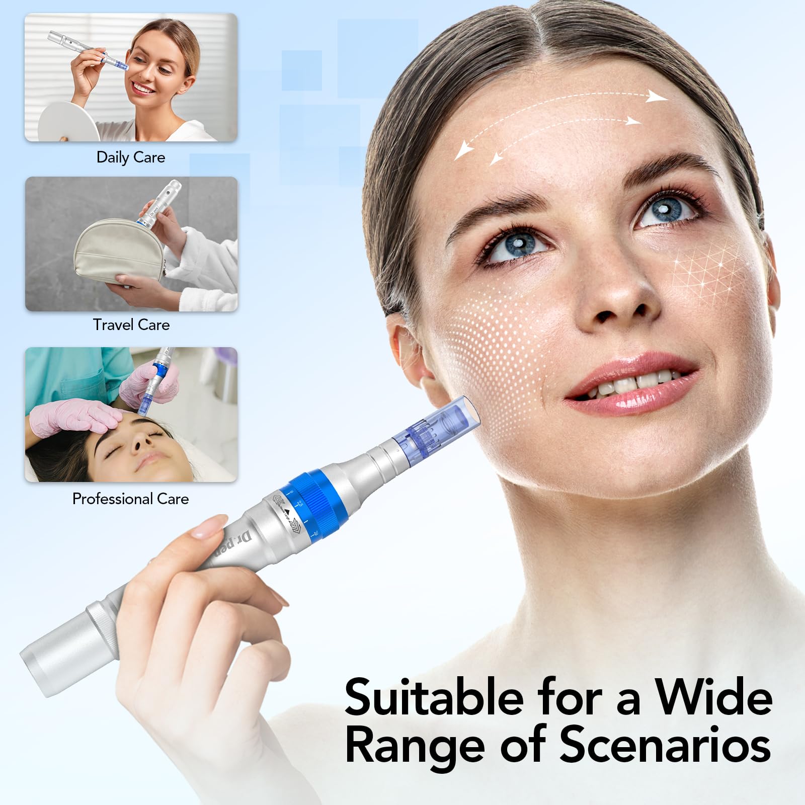 Dr.Pen - Penna per microneedling A6 per viso e corpo, Derma Pen per siero cicatrici a 5 velocità di profondità, regolabile, con 2 batterie di riserva e 10 cartucce, con cavo a 36 pin e spina UK