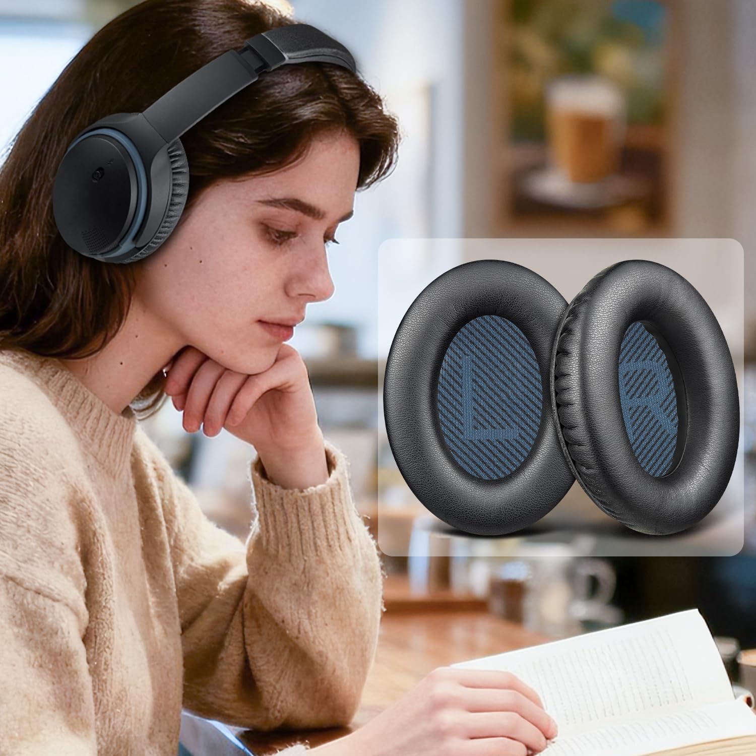 SoloWIT Cuscinetti Auricolari Ricambio per Bose SoundLink Around-Ear II (Sound Link AE2/Model BA2) Cuffie, Padiglioni in Morbida Pelle Proteica, Schiuma ad Alta Densità - Nero