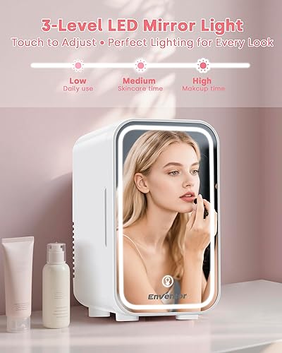 Miniatura 2 de Enventor Mini refrigerador para el cuidado de la piel, refrigerador pequeño para dormitorio, refrigerador de belleza para maquillaje con espejo LED