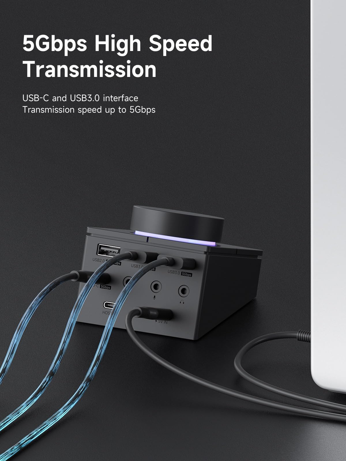 Hagibis Pokrętło koncentratora USB C z przyciskami skrótów, stacja dokująca RGB typu C z 5 Gb/s USB-C, 2 USB 3.0, gniazdo 3,5 mm, SD/Micro SD3.0, USB2.0 do MacBooka, iPada Pro, laptopa (Black AG)