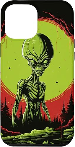 iPhone 13 Pro Max Cute Green Alien Head UFO Space Face  Alien Case