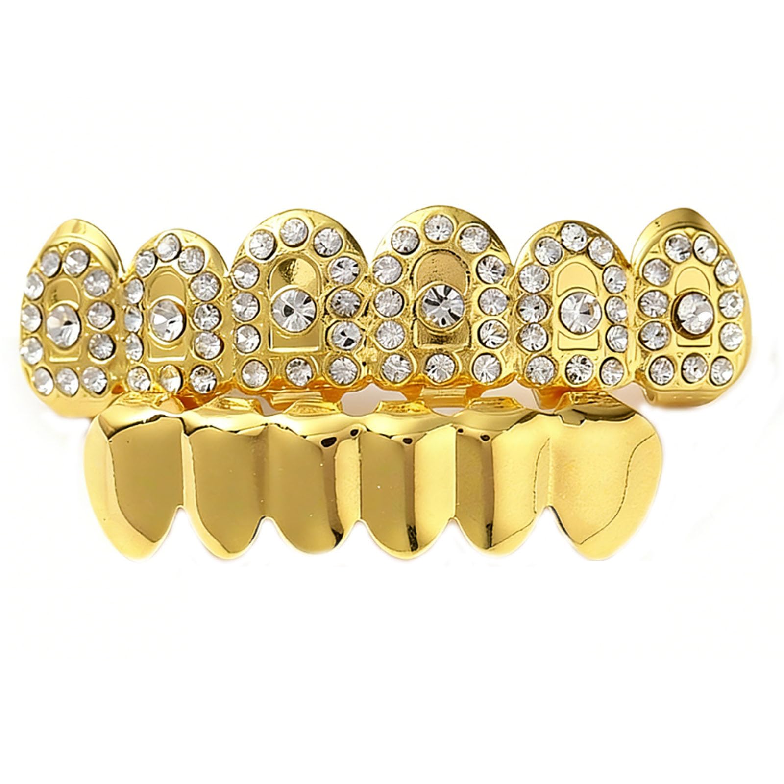yufana 18k Gold Plated Silver, Hip-Hop Mouth Fence for Men and Women, Tooth Fence for Top and Bottom, Shiny Silver Color for Clown Rapper, Halloween Role-Playing Party Gift (Golden) — image 1