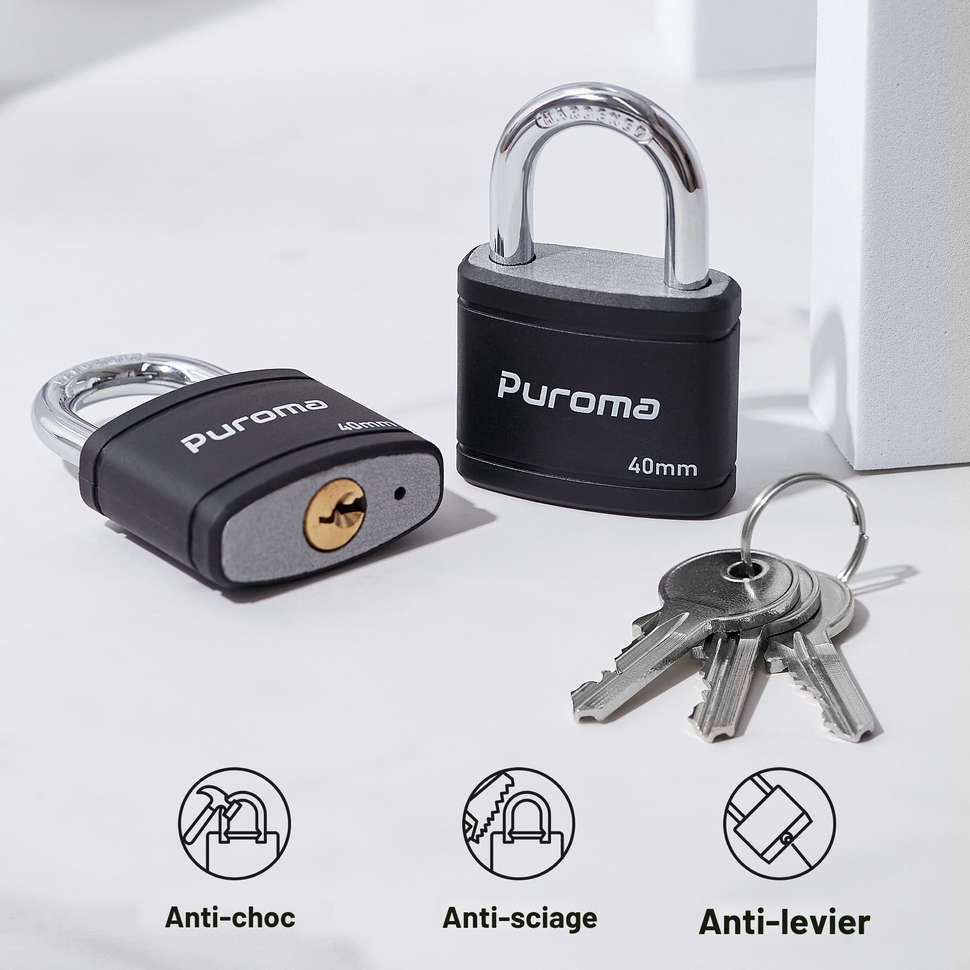 Puroma Lot De 2 Cadenas à Clé Avec 3 Clés Identiques, 2,8 Cm