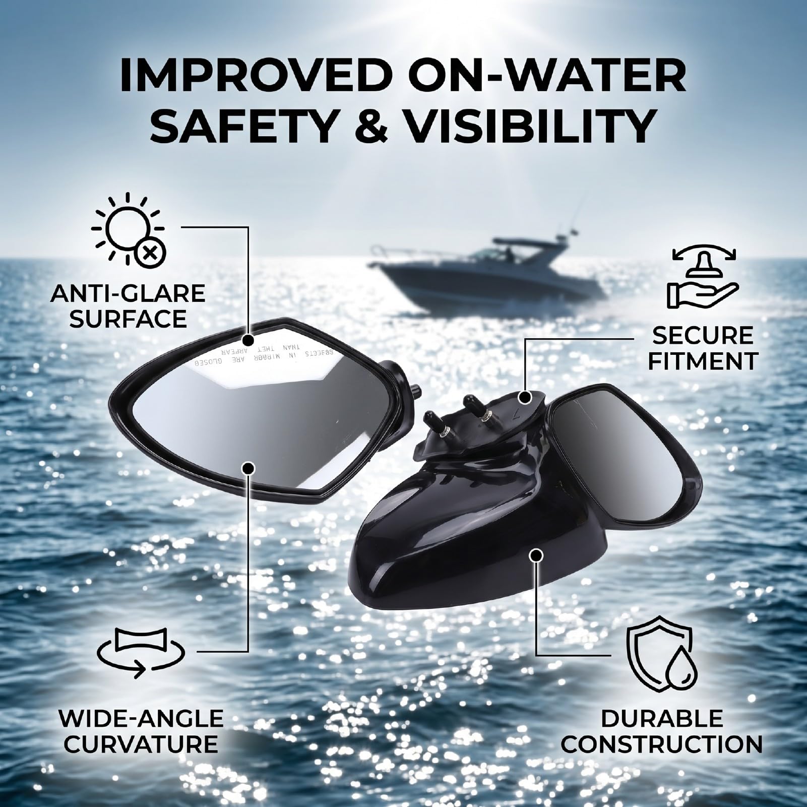 AMONIDA Set Specchietti Retrovisori Marini, Struttura Nera Resistente per WaveRunner VXR e FS, Sicurezza Avanzata, 2 Pezzi