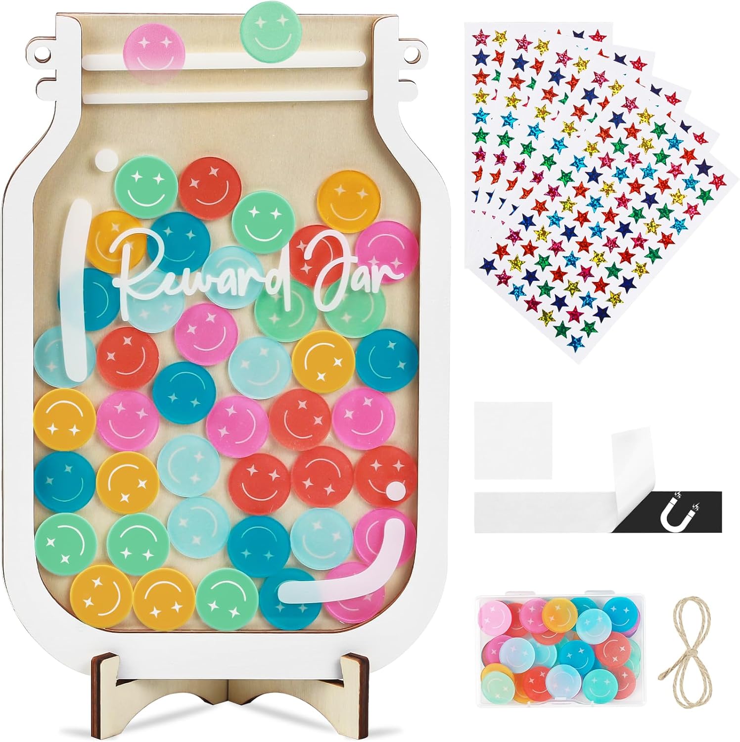Herda Personalized Magnetic Reward Jar with 42Pcs Smiley Tokens and 420 Holographic Star Stickers – Positive Behavior Chart for Classroom, Home Chore Chart & Potty Training Reward System for Kids Herda Personalized Magnetic Reward Jar with 42Pcs Smiley Tokens and 420 Holographic Star Stickers – Positive Behavior Chart for Classroom, Home Chore Chart & Potty Training Reward System for Kids