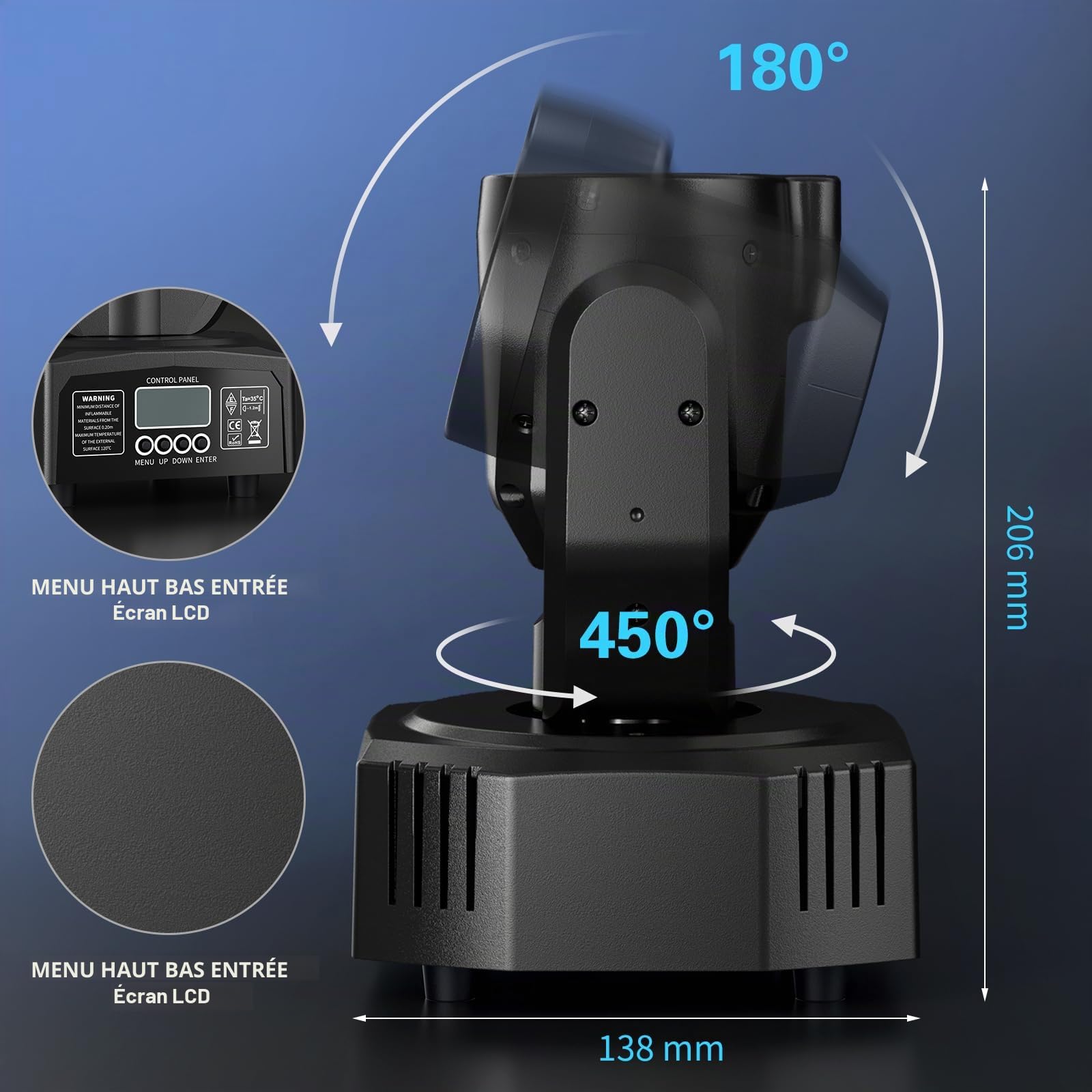 Mini Lyre LED Tête Mobile Lampe de Scène avec Télécommande 30W, RGB Jeux de Lumiere Gobo DJ Effets Lumineux avec ouverture Stroboscope DMX512 pour Fêtes Bars KTV Mariages
