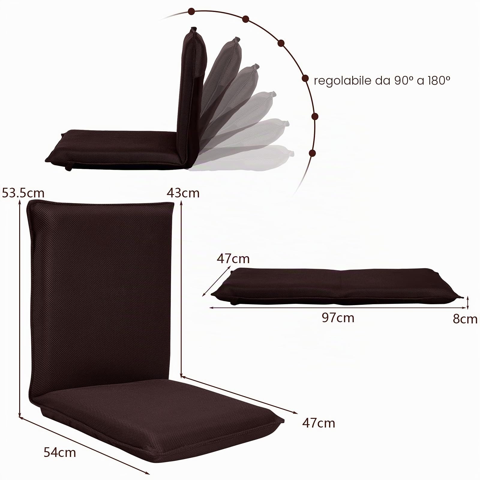 RELAX4LIFE Sedia da Terra Reclinabile, Poltroncina con Imbottitura Spessa e Schienale Regolabile in 6 Posizioni, Sedia da Pavimento Versatile per Soggiorno/Studio/Balcone (Marrone)