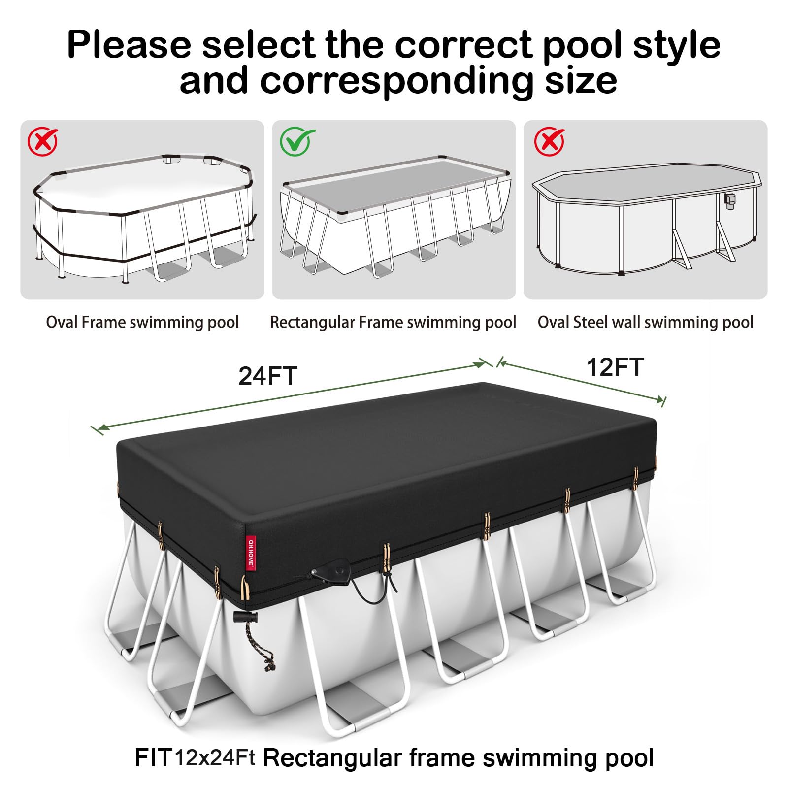 Housse De Piscine Rectangulaire 3,7 X 7,6 M QH.Home Avec Cliquet à Serrage Rapide