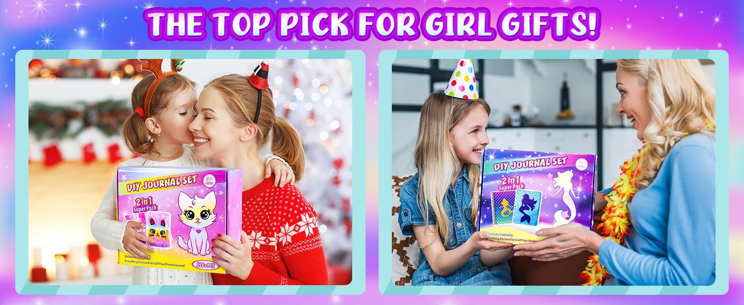 2-Pack DIY Journal Kit for Girls Ages 8-12 13 14 Year Olds, Birthday Gifts for Teen Girls, 110pcs Art Crafts Scrapbook Supplies for Tween Kids, Kawaii Diary Stationary Set with Mermaid Sequin Journal - Image 7