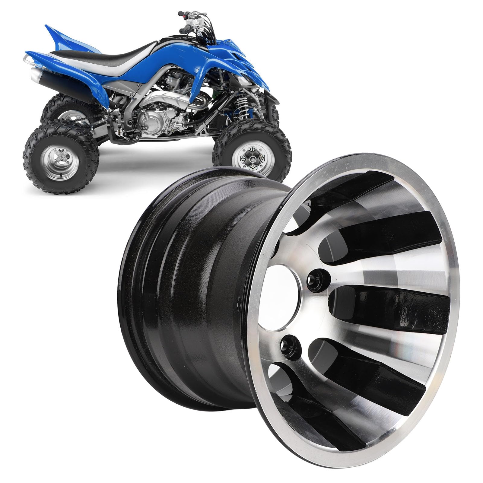 Cerchione ATV 10 Pollici, Cerchione ATV in Lega di Alluminio, Ruota ATV per ATV, Kart, Quad, Sostituzione Cerchio Ruota Anteriore e Posteriore, Nero (Larghezza posteriore