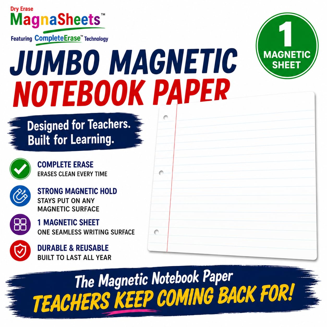 MagnaSheets (TM) magnetyczny papier dla nauczycieli, suchościeralny, do sal lekcyjnych itp.