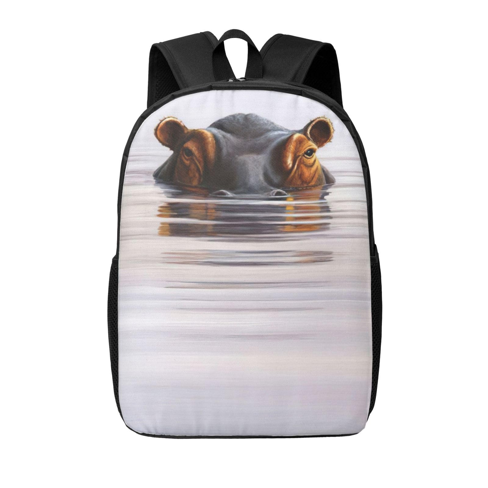 Mochila cómoda EdWal con diseño original de hipopótamo y tejido resistente negro 8