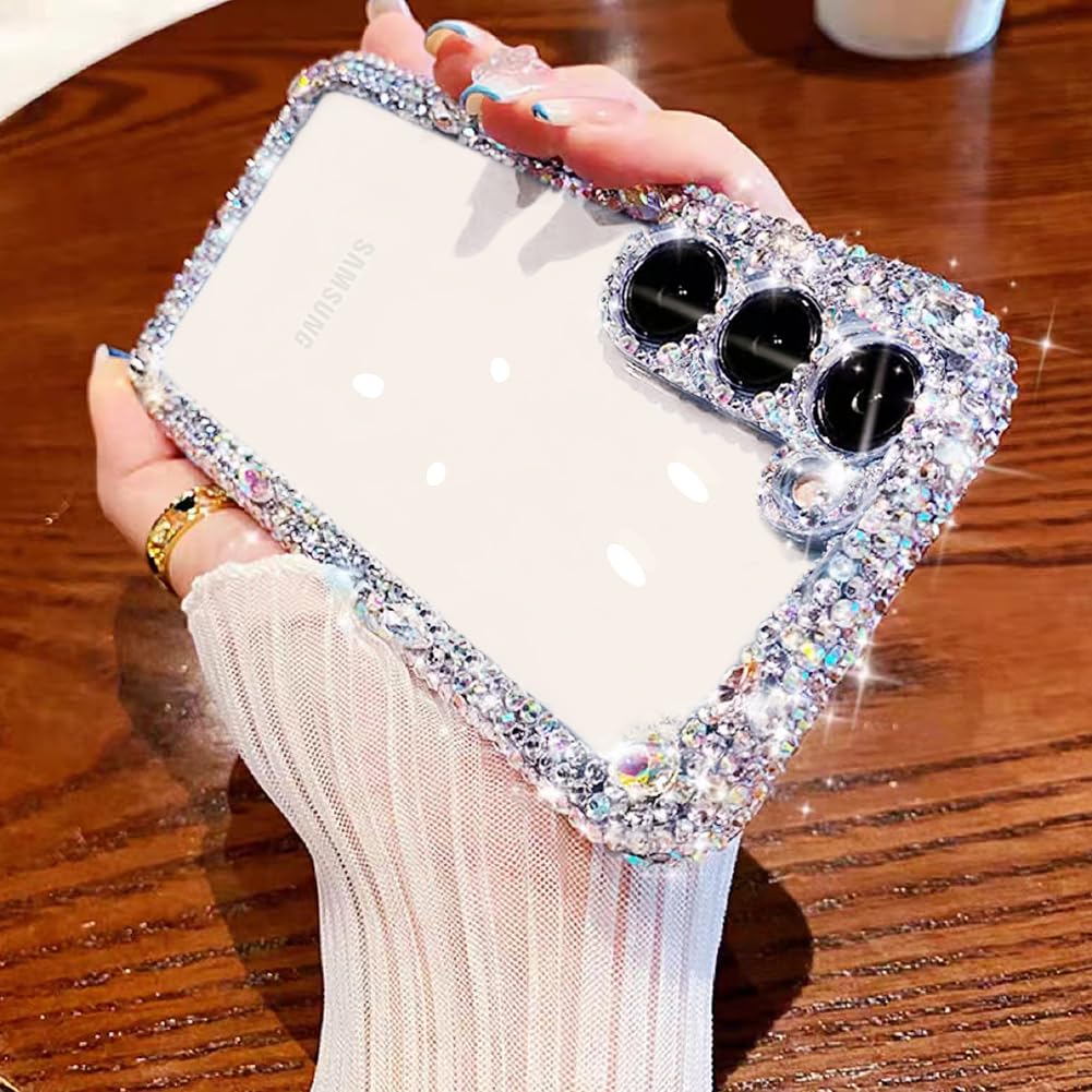 Cavdycidy Compatible with Samsung Galaxy S23 Plus Bling Clear Case for Women,Glitter Phone Case with Sparkle Rhinestone Diamond Camera Protection，
