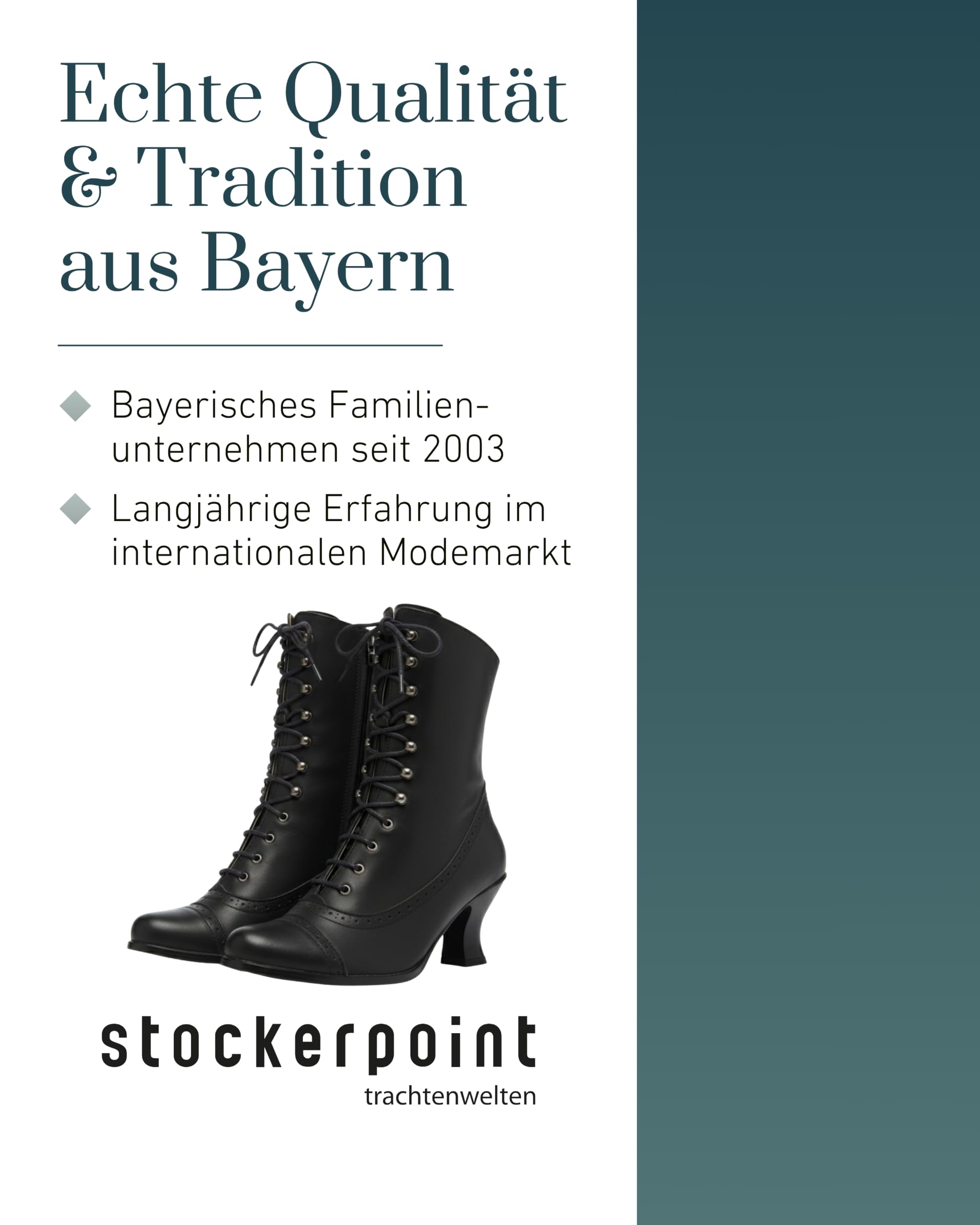 Stockerpoint Damen Stiefel 4490 I Größe 36-42 I Elegante Schuhe aus Echtleder mit Schnürung & Reißverschluss I Bequemer 6,5 cm Absatz I Perfekt für Trachten & Festlichkeiten