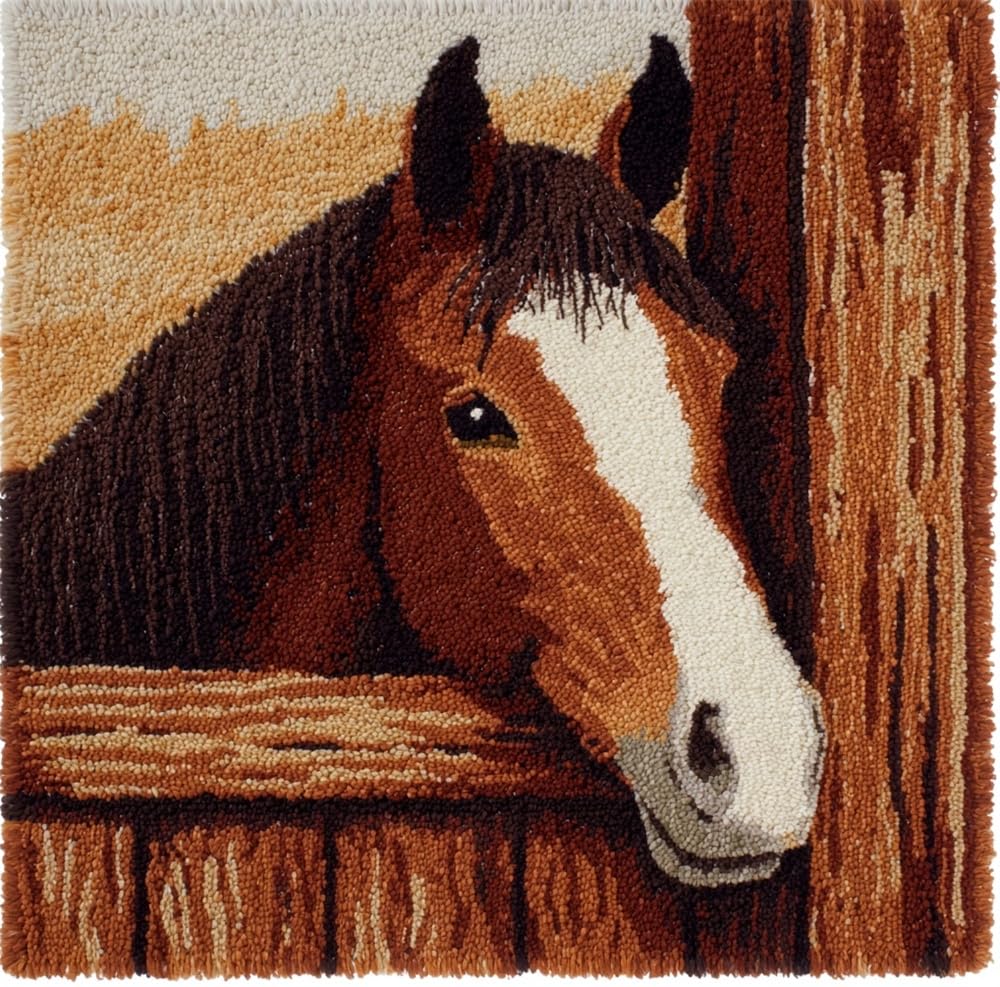 kitphoenix DIY Latch Hook Kit Horse in A Paddock