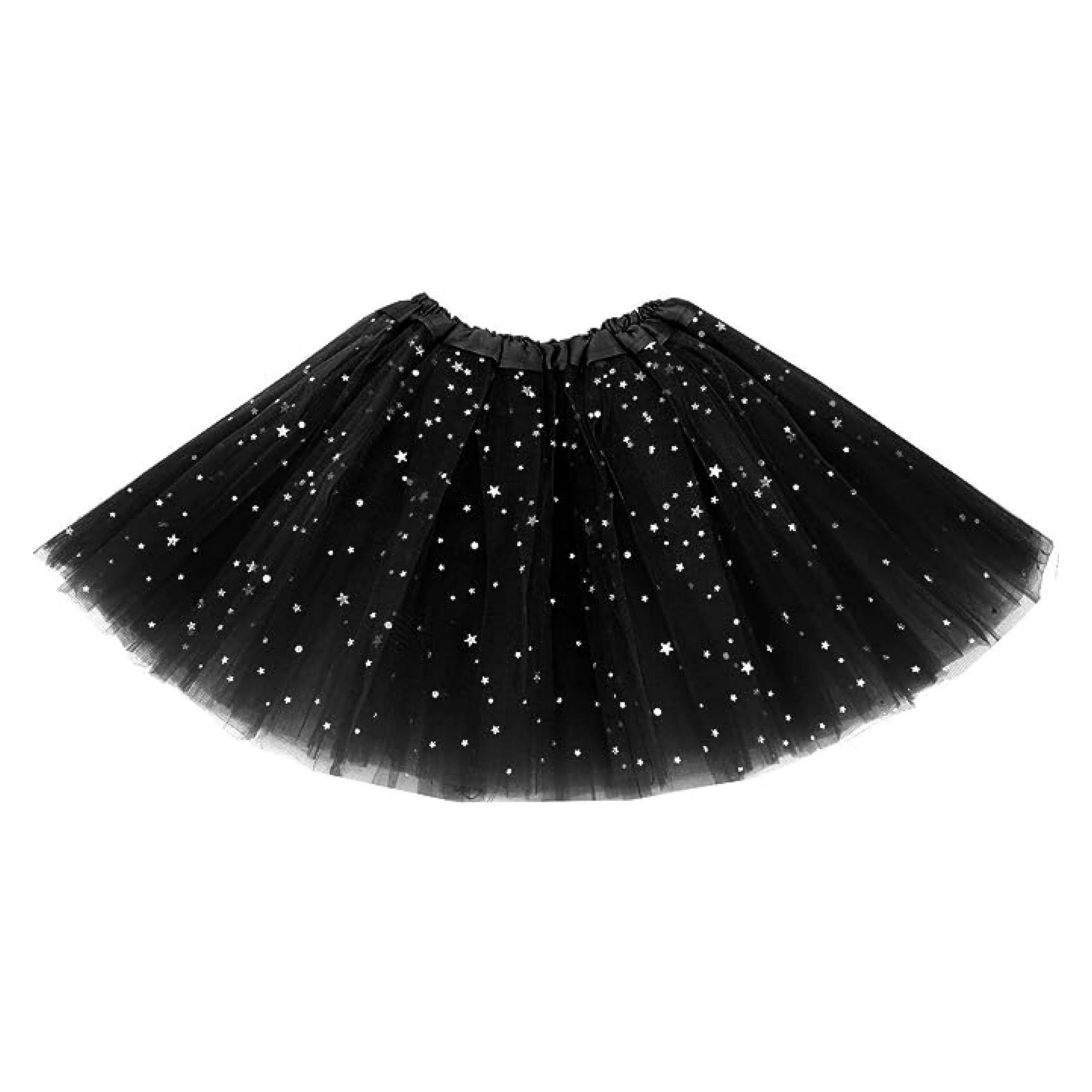 Lizzy Women's Black | Tutu Skirt | 3 Layered Tulle, Glitter Stars, Elastic Waist | Sequins, Voluminous Design, Comfortable Fit | Fancy Dress, Halloween, Hen Party Accessory For