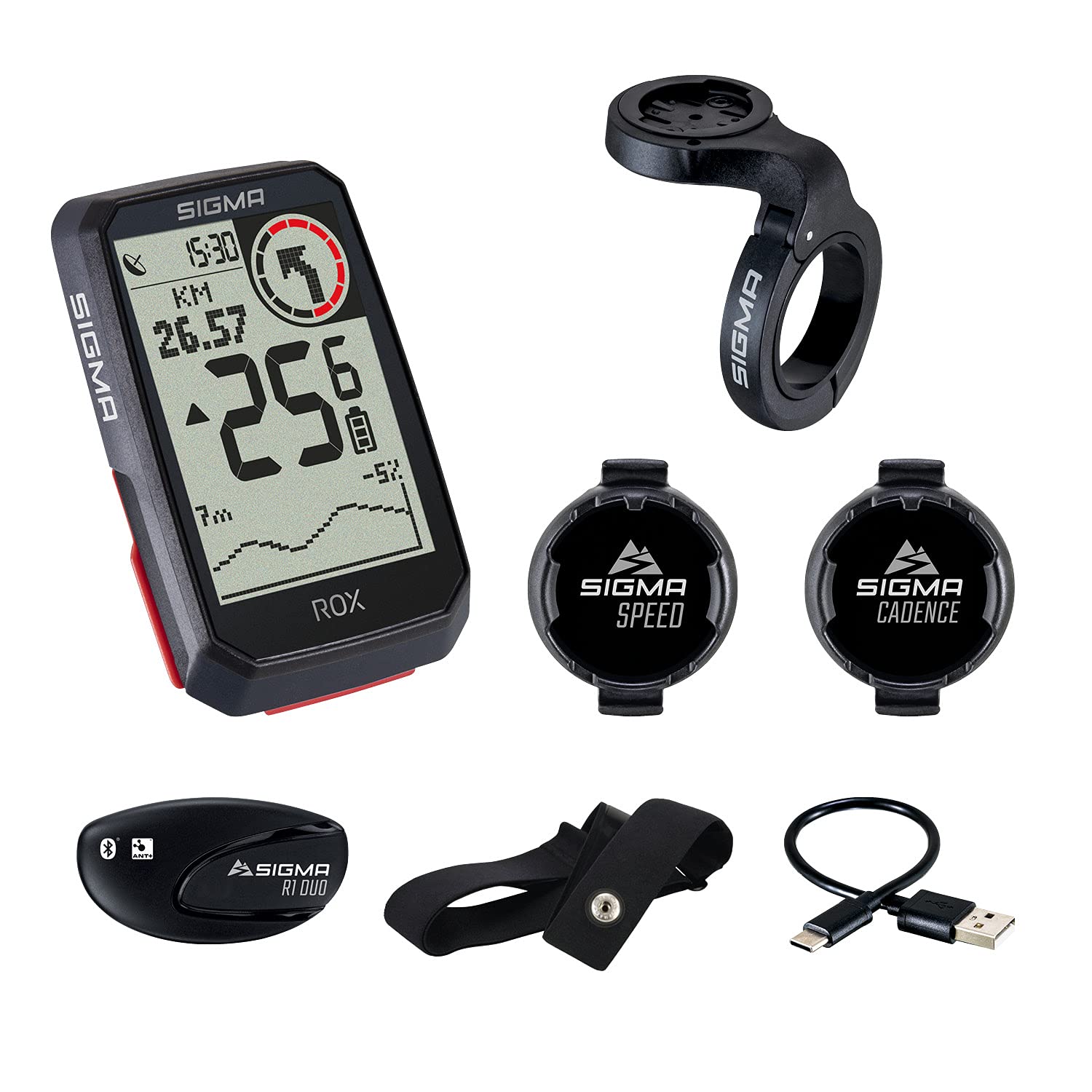 SIGMA ROX 4.0 Zestaw czujnika czarnego | Komputer rowerowy bezprzewodowo GPS i nawigacja, w tym czujniki prędkości, serca i kadencji | Nawigacja na zewnątrz GPS z pomiarem wysokości