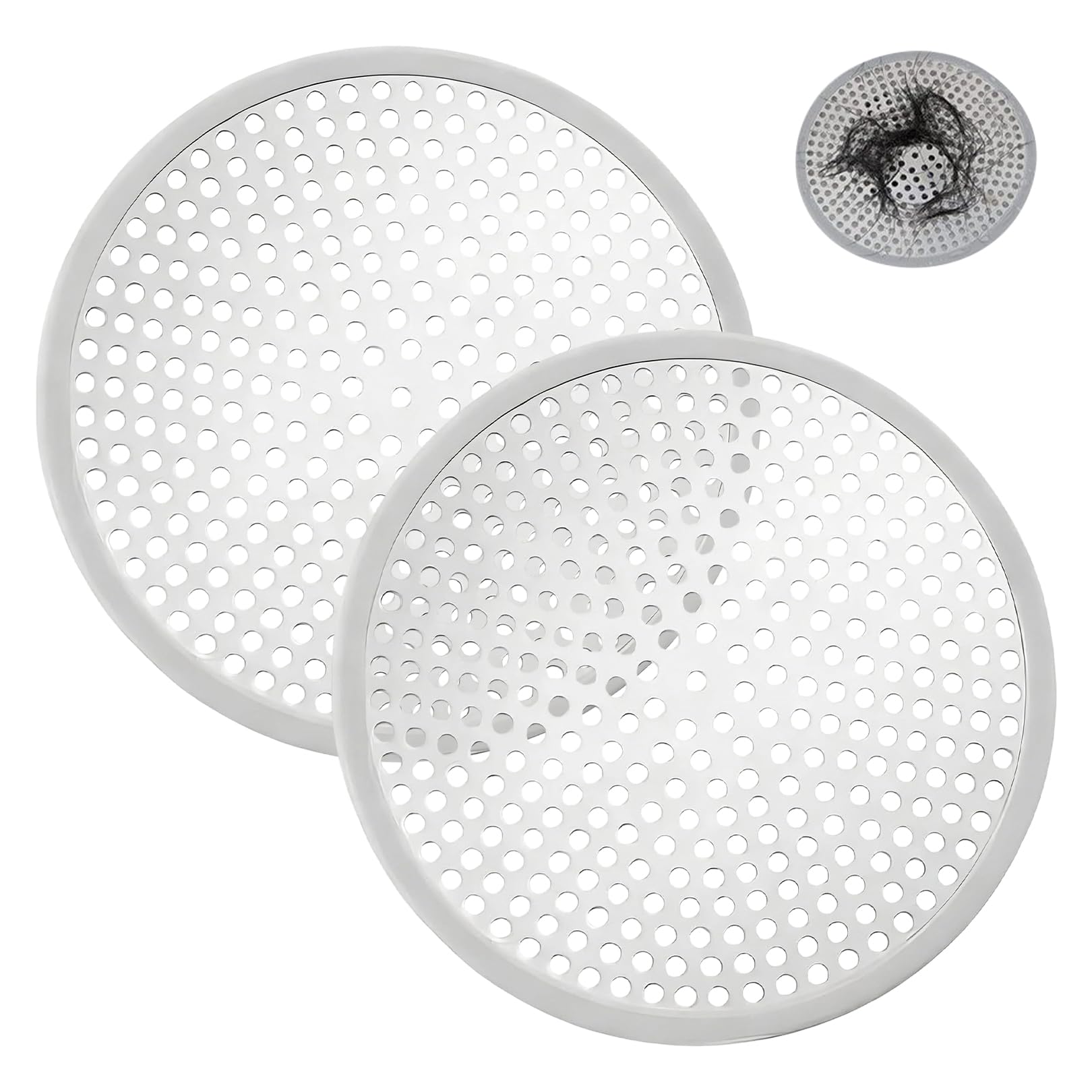 2Pcs Shower Drain Hair Catcher, Reusable Shower Drain Cover Shower Plughole Cover, Stainless Steel Trap Shower/Bath Hair Catcher Drain Protector, Bathroom Sink Strainer Filter For Tub Floor Replacemen