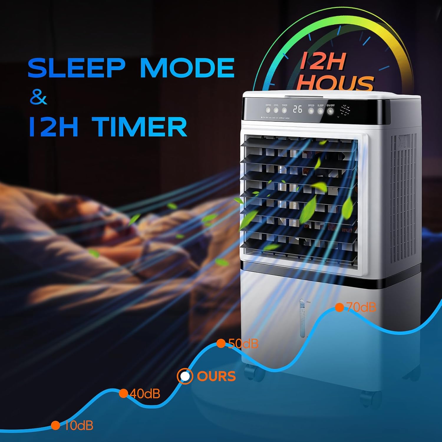 Portable Air Conditioner, Evaporative Air Cooler with Remote 3 Modes 3 Speeds 4 Gal Water Tank 4 ice packs 120°Oscillation 12H Timer 8,500 BTU for Rooms Up To 250 Sq. Ft.