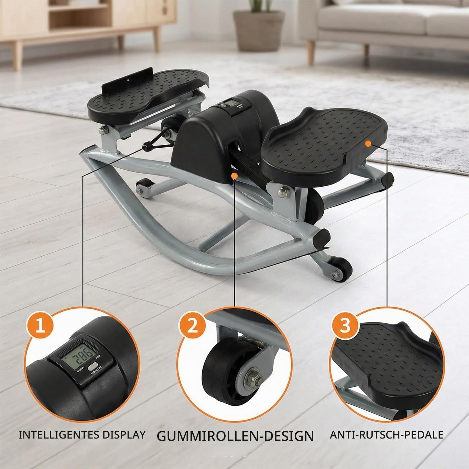 Rock Stepper für Zuhause, Seitliches Schaukeln 3D Bewegung Gelenkschonend Steppers Cardio Fitness für Beine, Gesäß und Hüfte, mit Widerstandsbändern & Antirutschmatte