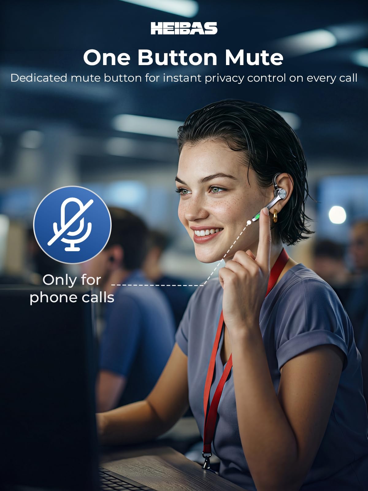 HEIBAS Bluetooth Headset, Wireless Earpiece with Mic for Work — Amazon image 7