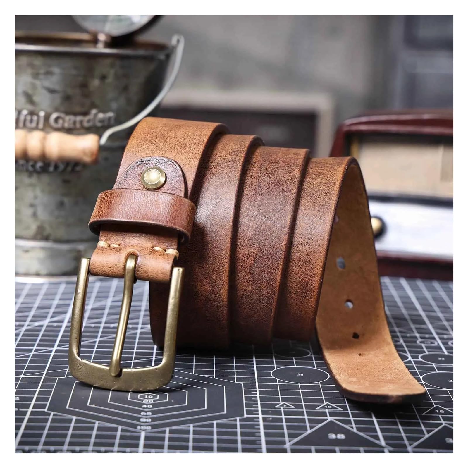 1 szt. Męski pasek ze skóry bydlęcej w stylu vintage z mosiężną klamrą