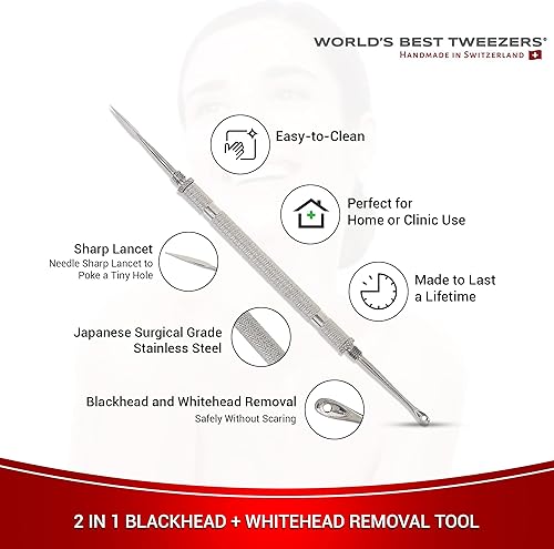 Miniatura 3 de World's Best Tweezers - Herramienta extractor de manchas de doble extremo, herramienta 2 en 1 para quitar puntos negros y puntos blancos y
