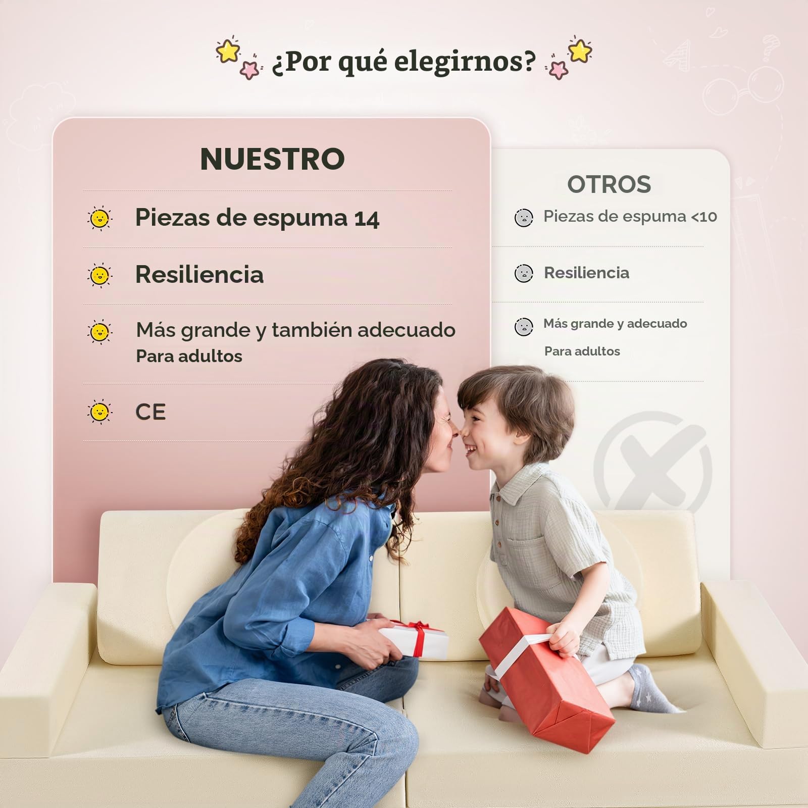 Sofá para niños CUPCHID, sofá modular de juego, sofá para niños, muebles para dormitorio y sala de juegos para niños pequeños, espuma convertible (Set de 14 - Beige)