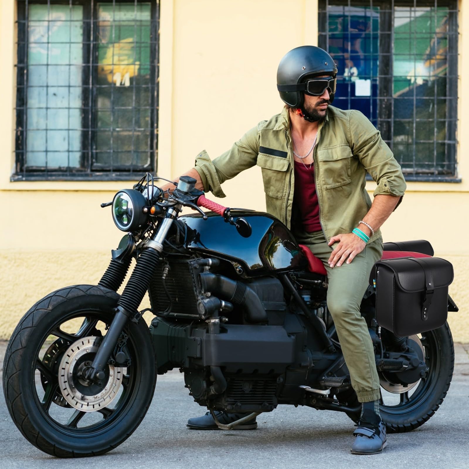 Borsa Laterale per Moto, Borsa Modifica, Pu Nero, Corda | Resistente All'usura, Portatile e Facile da Pulire, per Moto, Uso Laterale, Stile Custom