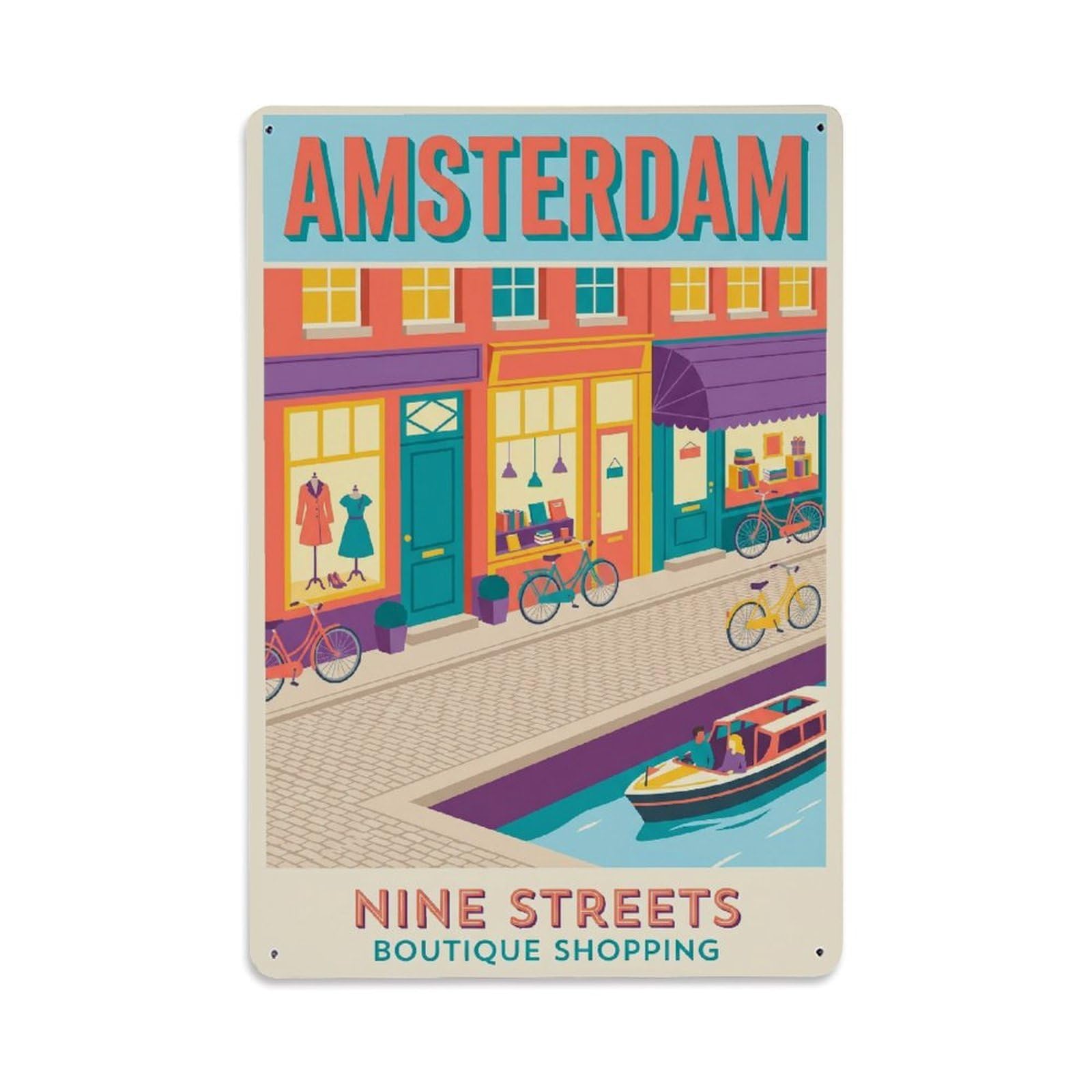 Este 8X12inch Style Vintage Travel Amsterdam Netherlands Memorable Metal Tin Sign