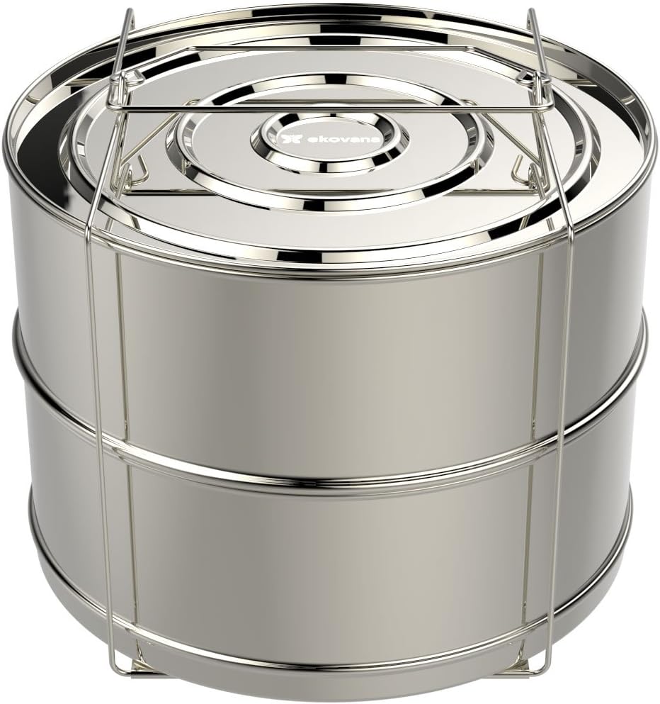 ekovana 8 qt Stackable Steamer Insert Pans with sling handle - compatible with 8 quart Instant Pot - Pressure Cooker Accessories for pot in pot