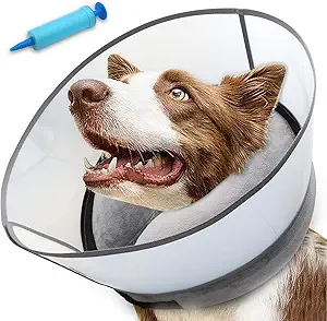 2-in-1 Inflatable Dog Cone Collar with Detachable Anti-Licking Shield, Soft Adjustable Elizabethan Collar for Dogs After Surgery (XL, Grey)