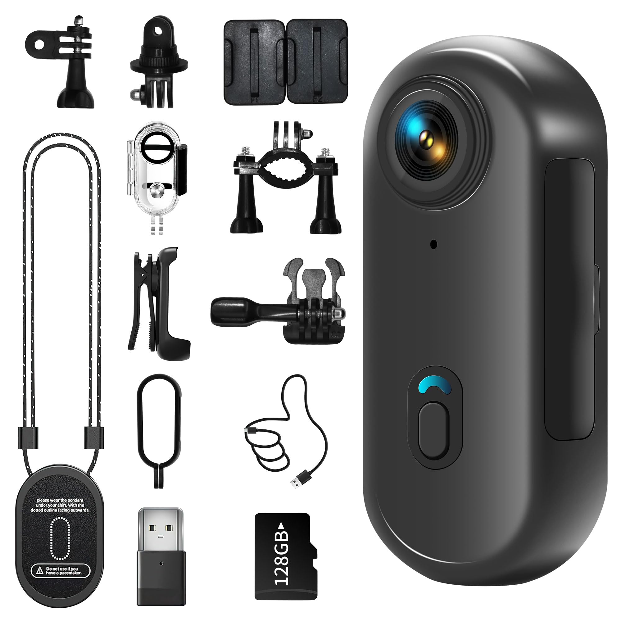 4K Mini Body Camera, Wearable Action Body Cam, Sports Action Camera，Thumb Size Hands-Free Recording Body Worn Camera, Premium Portable Camcorder Mount Anywhere for Work, Travel,Fishing(Black-128G)
