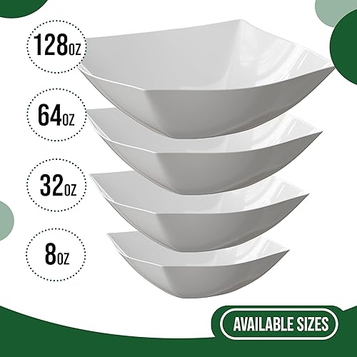 Miniatura 7 de Exquisite Cuencos desechables de plástico, paquete de 8 cuencos cuadrados de 32 onzas, cuencos de plástico blanco para fiestas, cuencos desechables